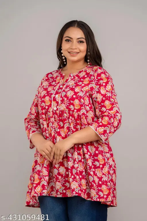 Fashion Zest Plus Size Rayon Red Colour Short kurti