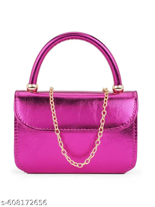 Globus Women Pink Shiny Single Handle Small Party Sling Bag With Detachable Chain Strap