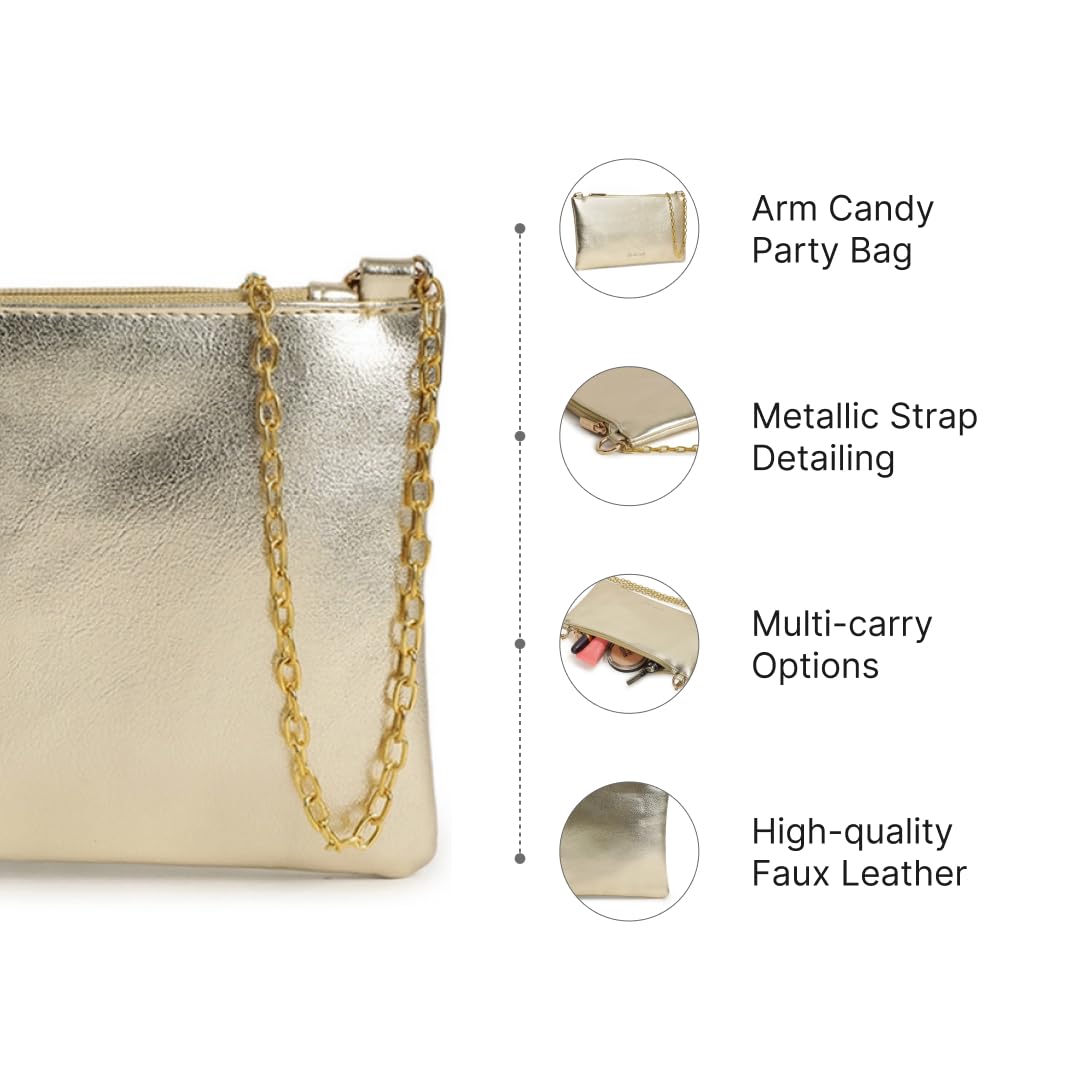 Fastrack Women and Girls Party Sling Bag and Purse Handbag, Gold
