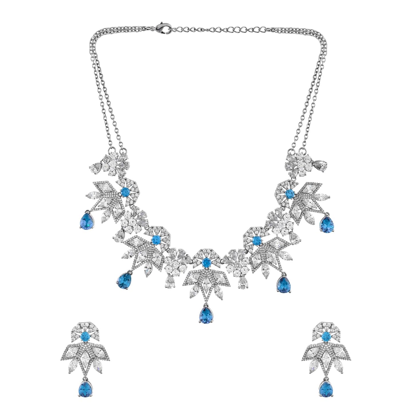 VOYLLA Before Sunrise Statement Necklace Set|Necklace Set For Women|American Diamond|Party|Wedding|Festive|Gift For Women| (Indra)