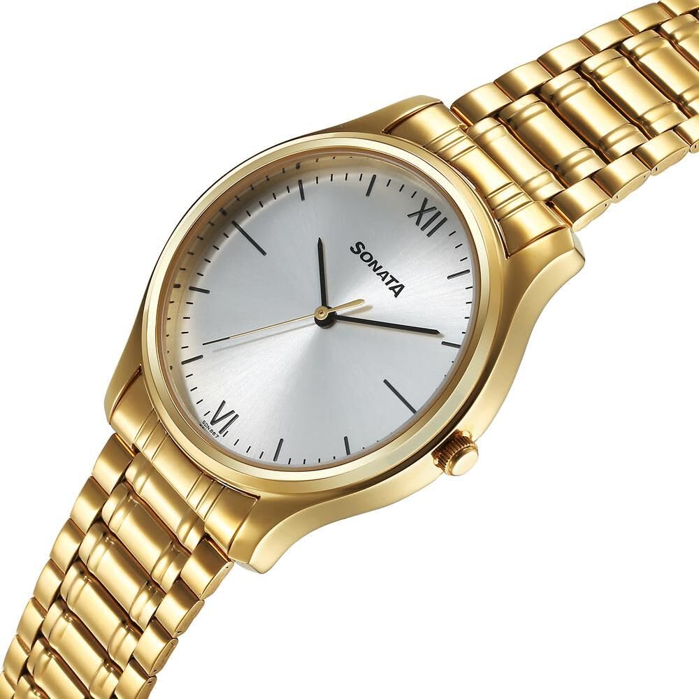 Fastrack Stainless Steel Analog Silver Dial Men's Casual Watch, Band Color:Gold