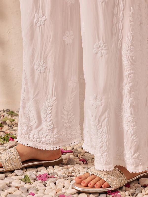 Ada Lucknowi Chikankari Hand Embroidered Modal Flared Palazzo for Women A711198