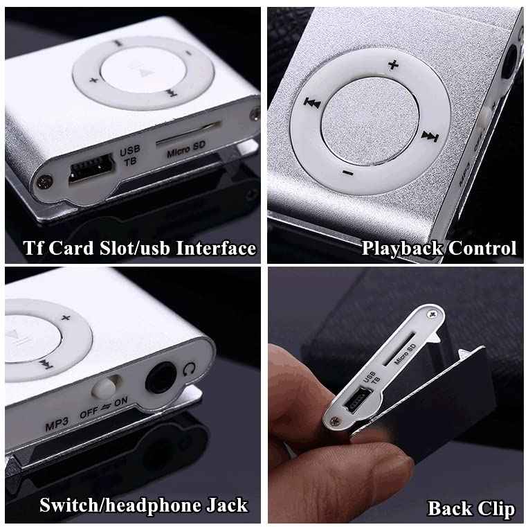 TRIDEO Mini MP3 Player, Portable Digital Music Media Player, with Back Clip|Player with Earphone and USB Cable| Support Memory Card (Silver)_SA10
