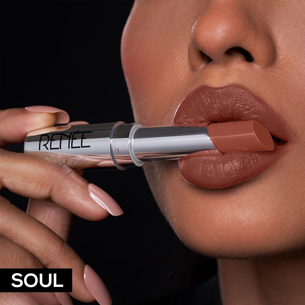 RENEE Matte Lock Lipstick - Soul, Moisturizing, Long Lasting & Weightless Formula, Intense Color Pay Off with Ultra-Matte Finish, Enriched with Avocado oil, Vitamin E, D & Beta-Carotene, 3.5 Gm