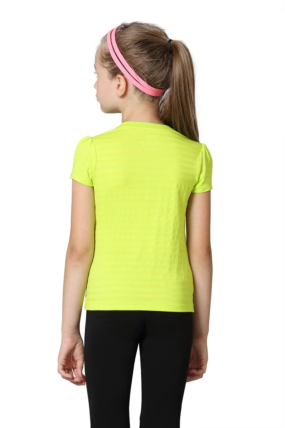 Van Heusen Girls T-Shirt - Power Plus Cotton Modal Spandex - Tonal Stripe, Round Neck, Short Sleeve_56402_Acid Lime_7-8 Years
