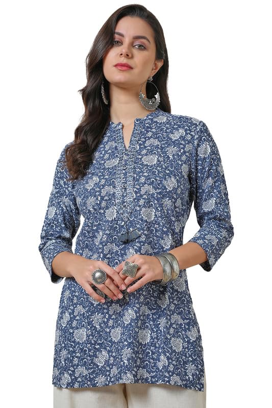 Soch Womens Blue Rayon Ethnic Motifs Print Tunic