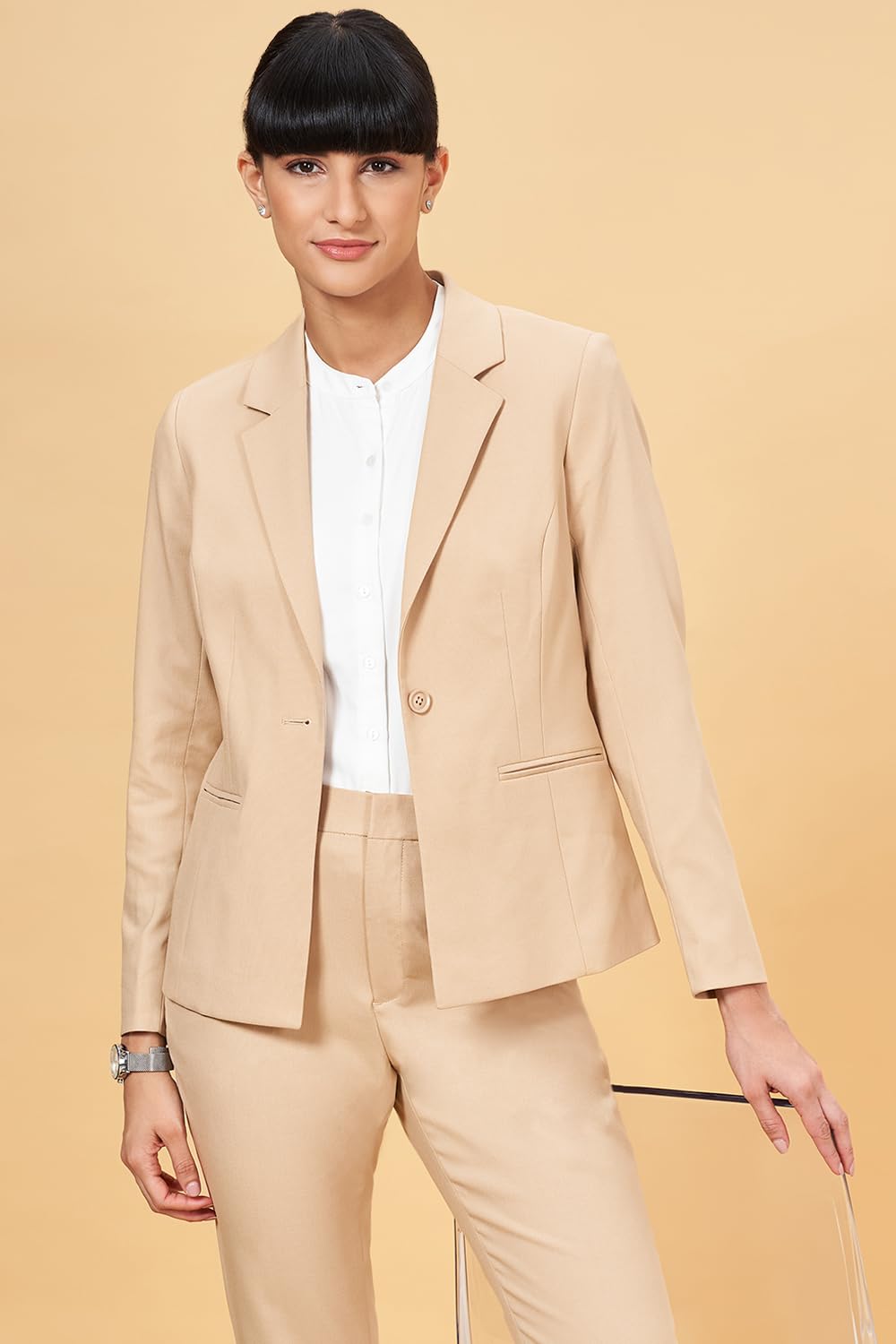 Annabelle by Pantaloons Women's Classic Blazer (110149138010_Pebble