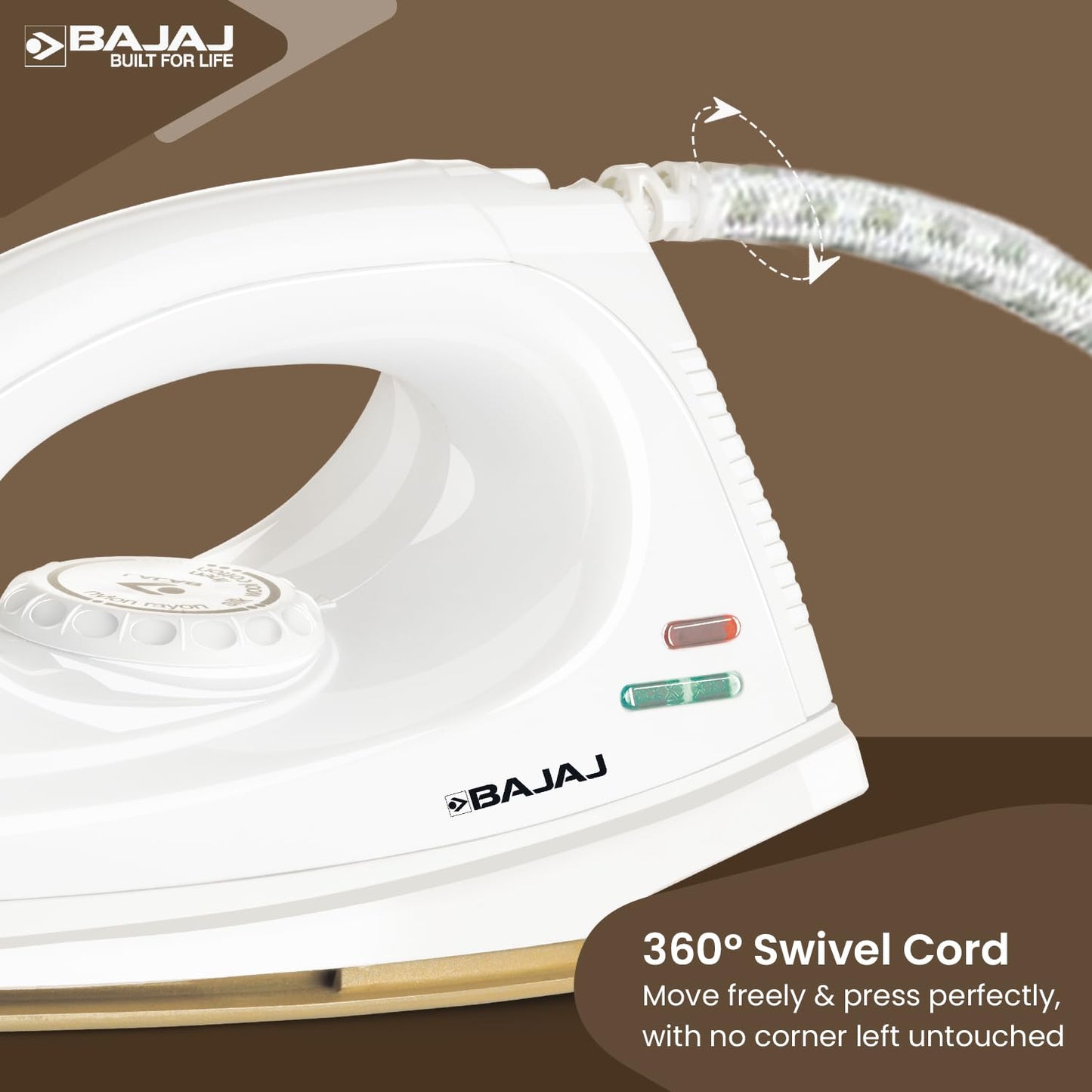 Bajaj DX-7 1000 Watts Dry Iron | Advance Soleplate And Anti-Bacterial German Coating Technology | Light Weight Iron | Thermal Safety Fuse | 360 Degree Swivel Cord | 2-Yrs Warranty 【White】