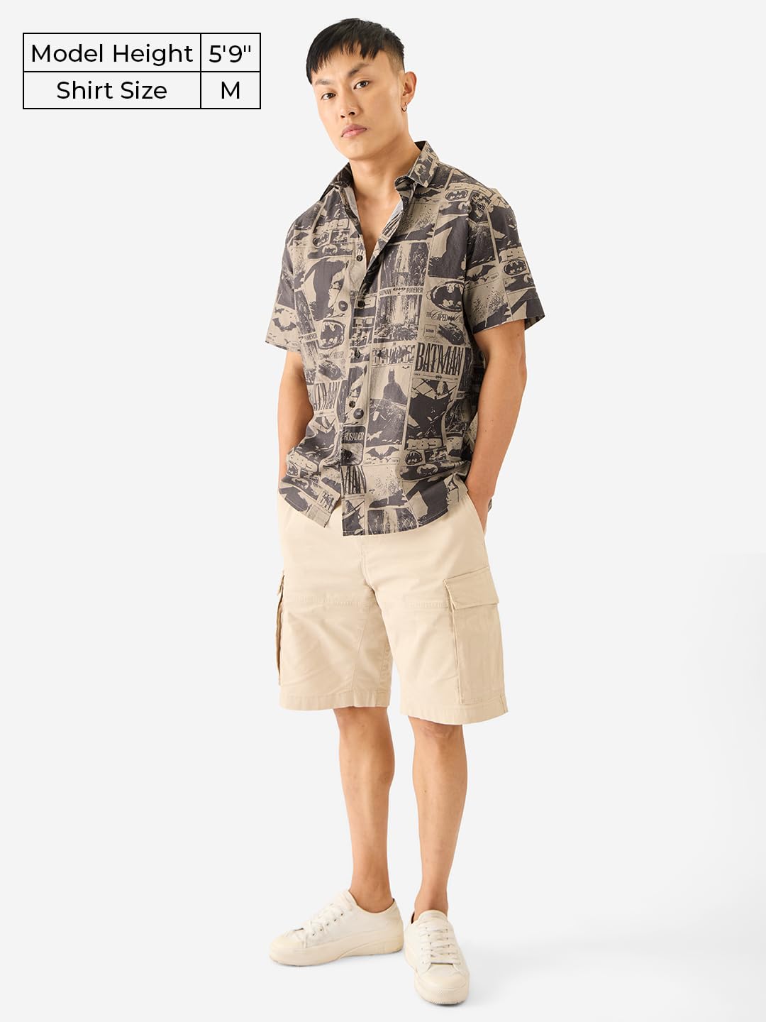 The Souled Store Official Batman: 1989 Men and Boys Short Sleeve Collared Neck Button Down Grey All Over Print Cotton Summer Shirts