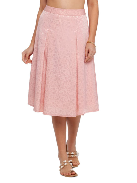 Zink London Women's Pink Printed Flared Skirt