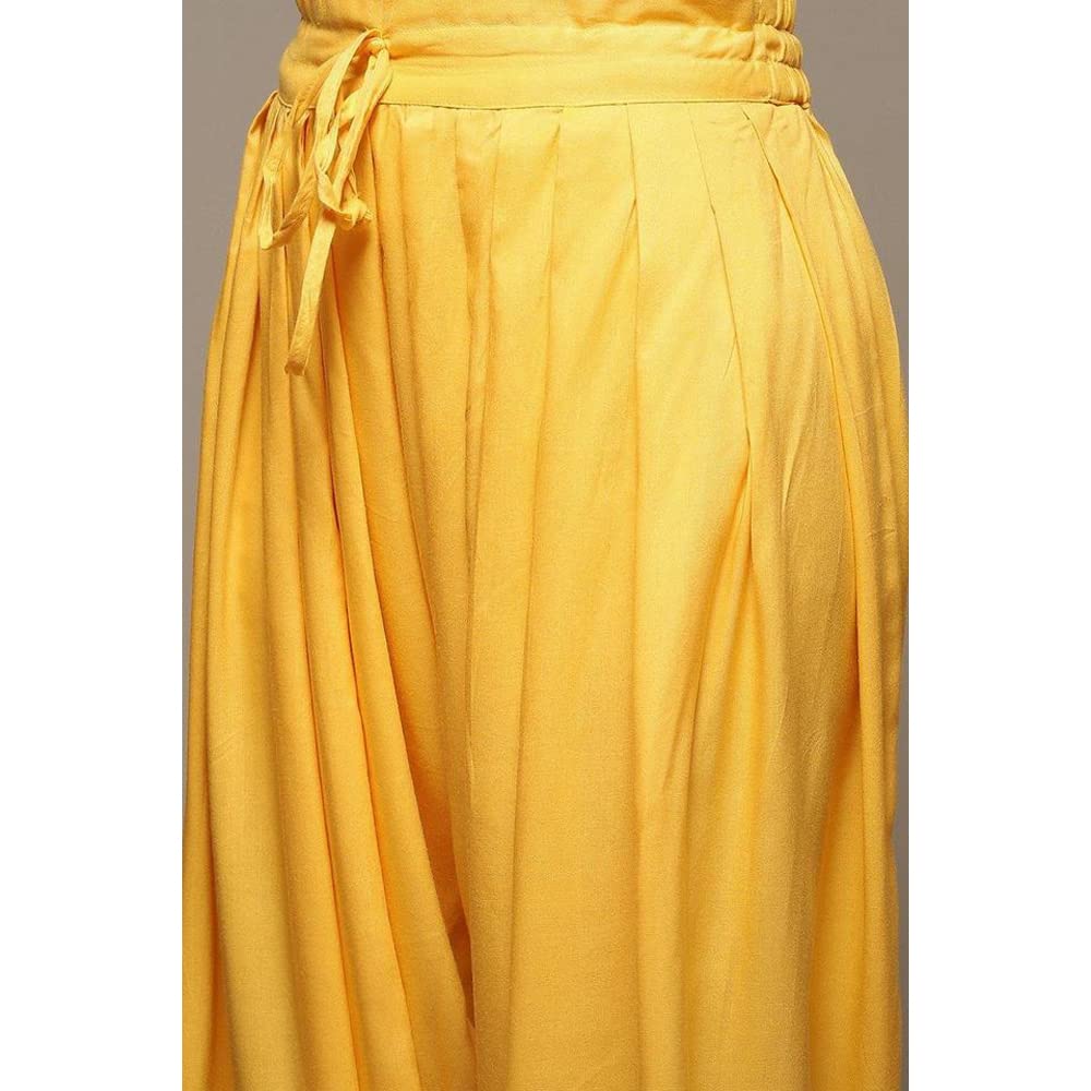 BIBA Women Viscose YARNDYED RELAXED SALWAR KURTA DUPATTA(SKDLOUNGE I8523_YELLOW_40)