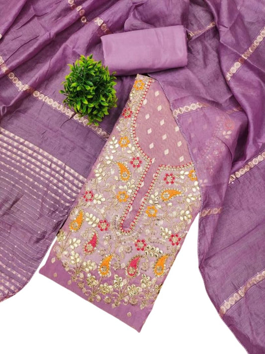 VARNI FABRICS Simar Jacquard Buti Dress Material for Women Embroidered Unstitched Woman Salwar Suit Dress Material With Jacquard Buti Dupatta Lavender