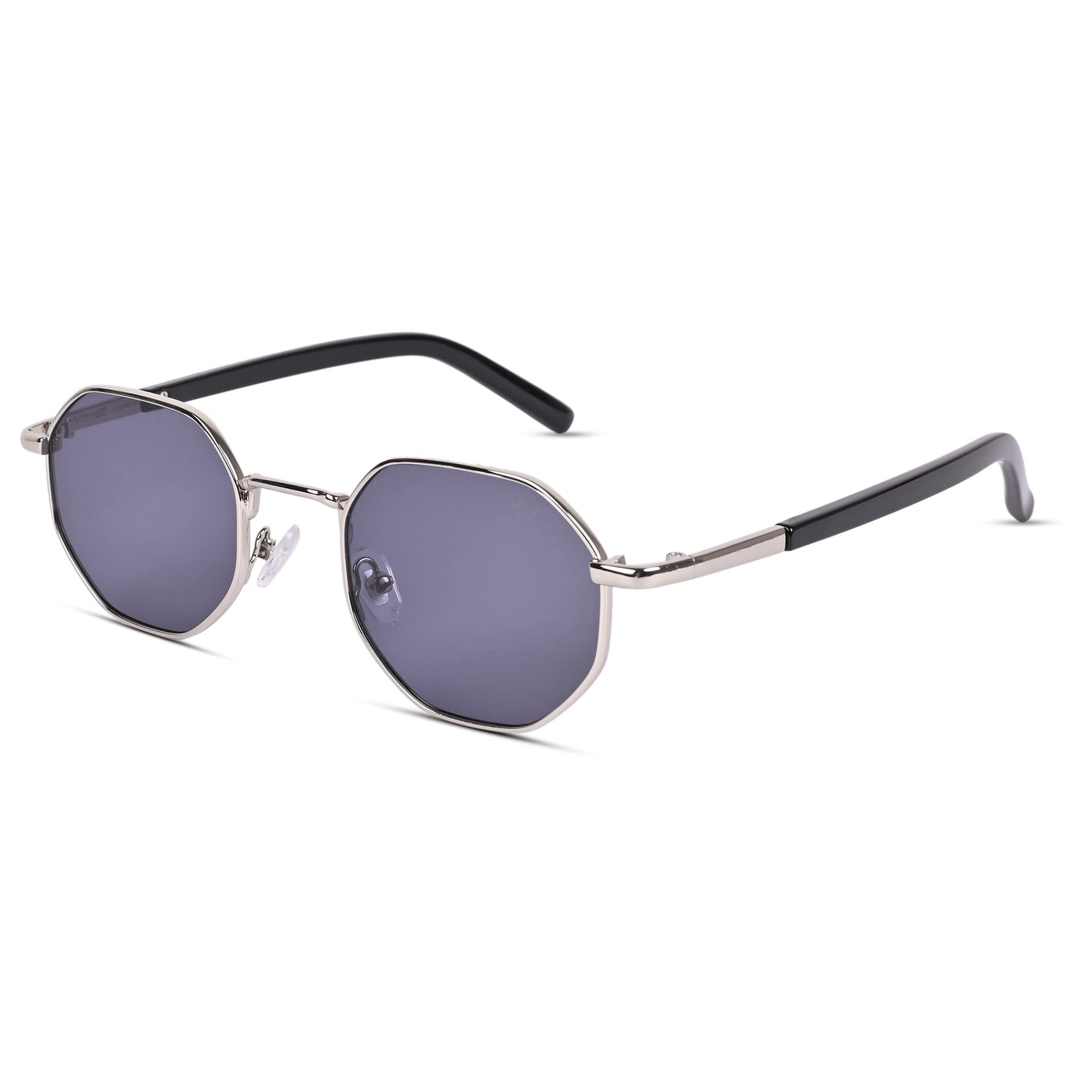 Voyage UV Protection Black Round Non-Polarized Sunglasses for Men & Women (2206MG3770 | Silver Frame | Black Lens | 48)
