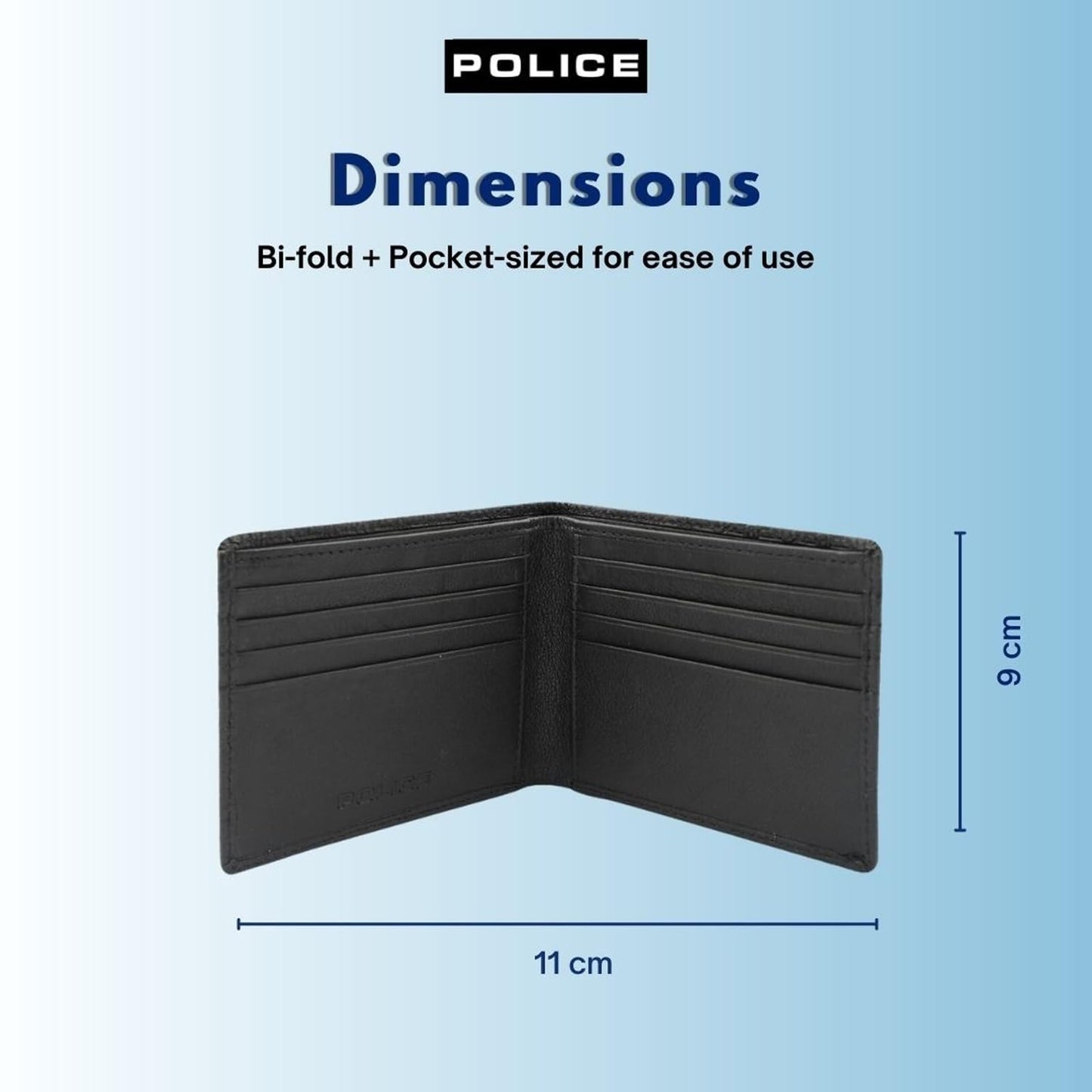 Police Waterline Men's Leather RFID Credit Card Wallet - Black