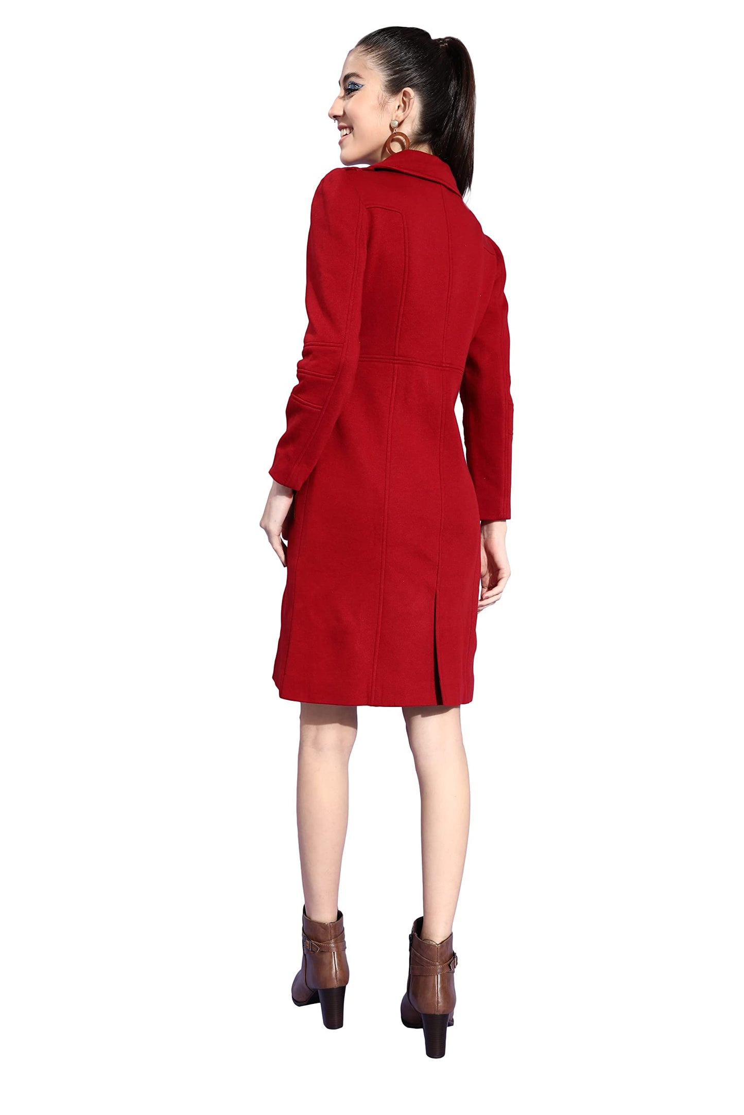 Miss Chase Women's Maroon V-Neck Full Sleeve Solid Knee Length Blazer Dress (MCAW21D14-91-143-02,Maroon,XS)