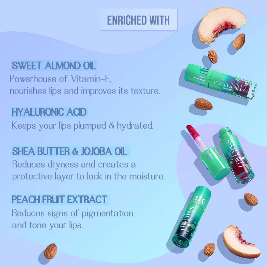 LoveChild Masaba Lip Gelato Tinted Lip Oil | Hydrating, Luminous finish |With Vitamin E, Jojoba oil, Hyaluronic Acid & Shea Butter, Raspberry Rose, 5ml