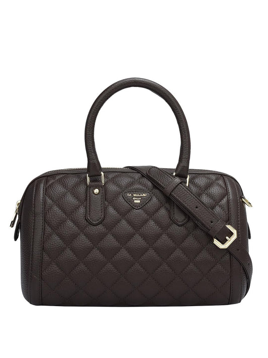 Da Milano Womens Genuine Leather Brown Satchel (7048OL) (Medium)
