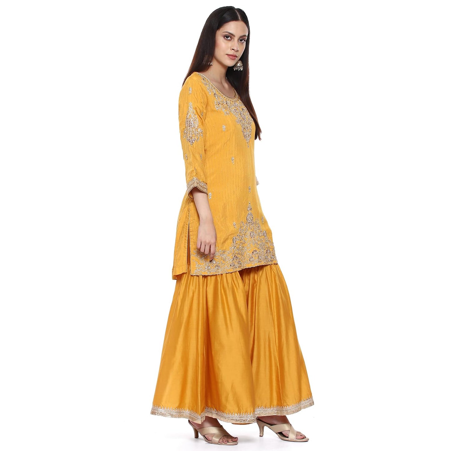 BIBA Viscose Women Embroidery Straight Salwar Kurta Dupatta(Skdkinari8925_Mustard_34)