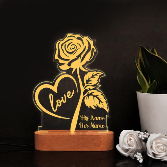 Giftana Personalized Love Rose Lamp with Name, Customized Couple Acrylic Table Lamp for Couple Gift for Anniversary, Wedding, Valentine Day, Birthday Gift for Girlfriend Boyfriend