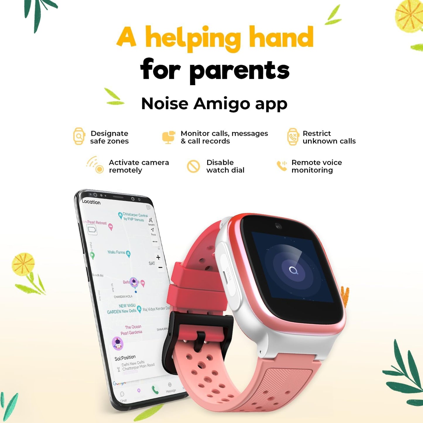 Noise Explorer Kids Smart Watch with GPS Tracking, 2-Way Video & Voice Calling, Safe Zone Alert, School Mode, SOS, Habit Formation, App for Parents (Captain Duo), Multicolor