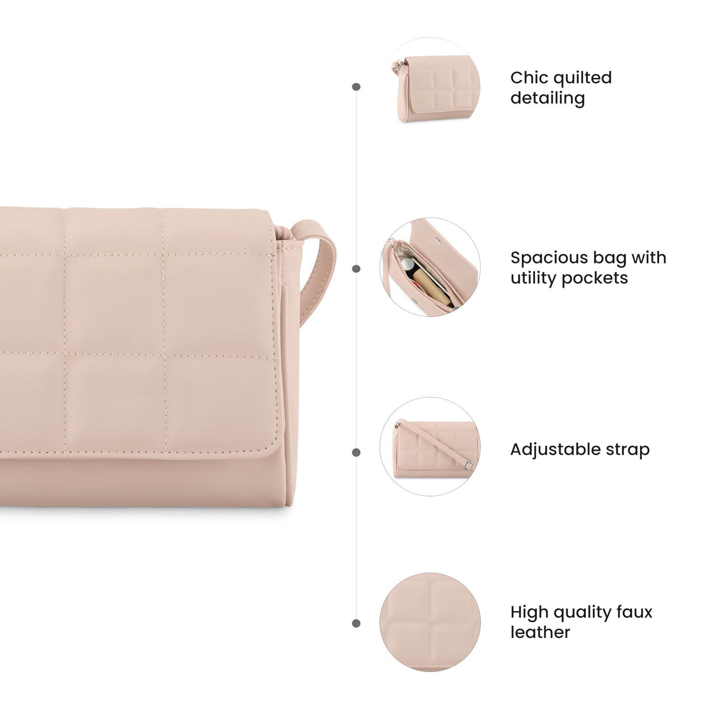 Fastrack PU Quilted Sling Bag for Women, Girls and Ladies | Ladies Purse Handbag | Slings for Casual Carry