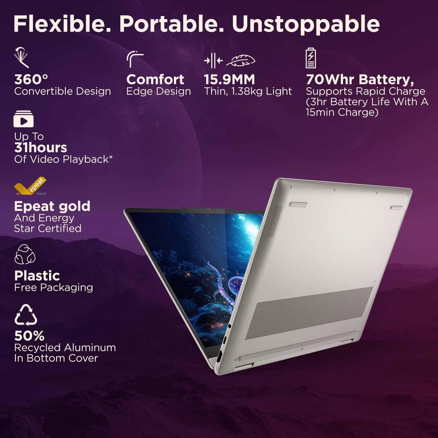 Lenovo Yoga 7 2-in-1 Intel Evo Core Ultra 5 226V (16GB RAM/1TB SSD/14 (35.5cm)/WUXGA OLED/Copilot+ PC/Windows 11/Office Home 2024/Yoga Pen/1Yr ADP/Seashell/1.38Kg), 83JQ000XIN Convertible Laptop