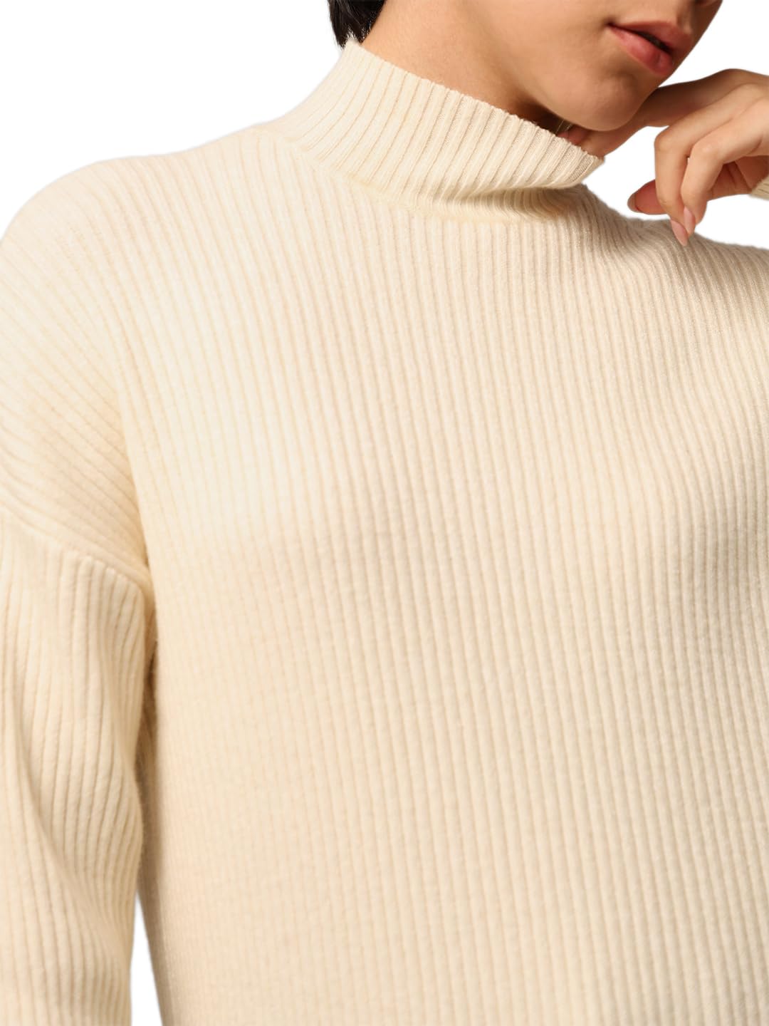 ONLY Women's Rayon Blend High Neck Pullover Sweater (15311810-Whitecap Gray_Whitecap