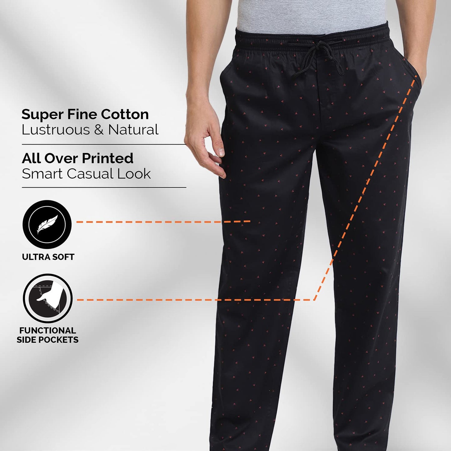 Van Heusen Men Athleisure Allover Print Pyjamas - 100% Combed Cotton - Drawstring Waist, Ultra Soft_50082_APP13_M, Black, Medium