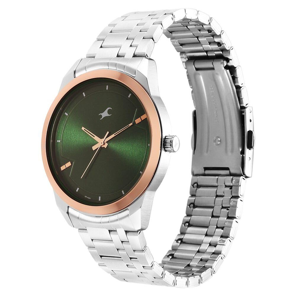 Fastrack Stunners Quartz Analog Green Dial Metal Strap Watch for Men-3308KM03