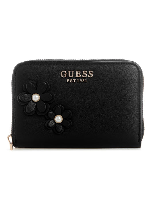 GUESS Black Solid Zaria Medium Zip Around Wallet