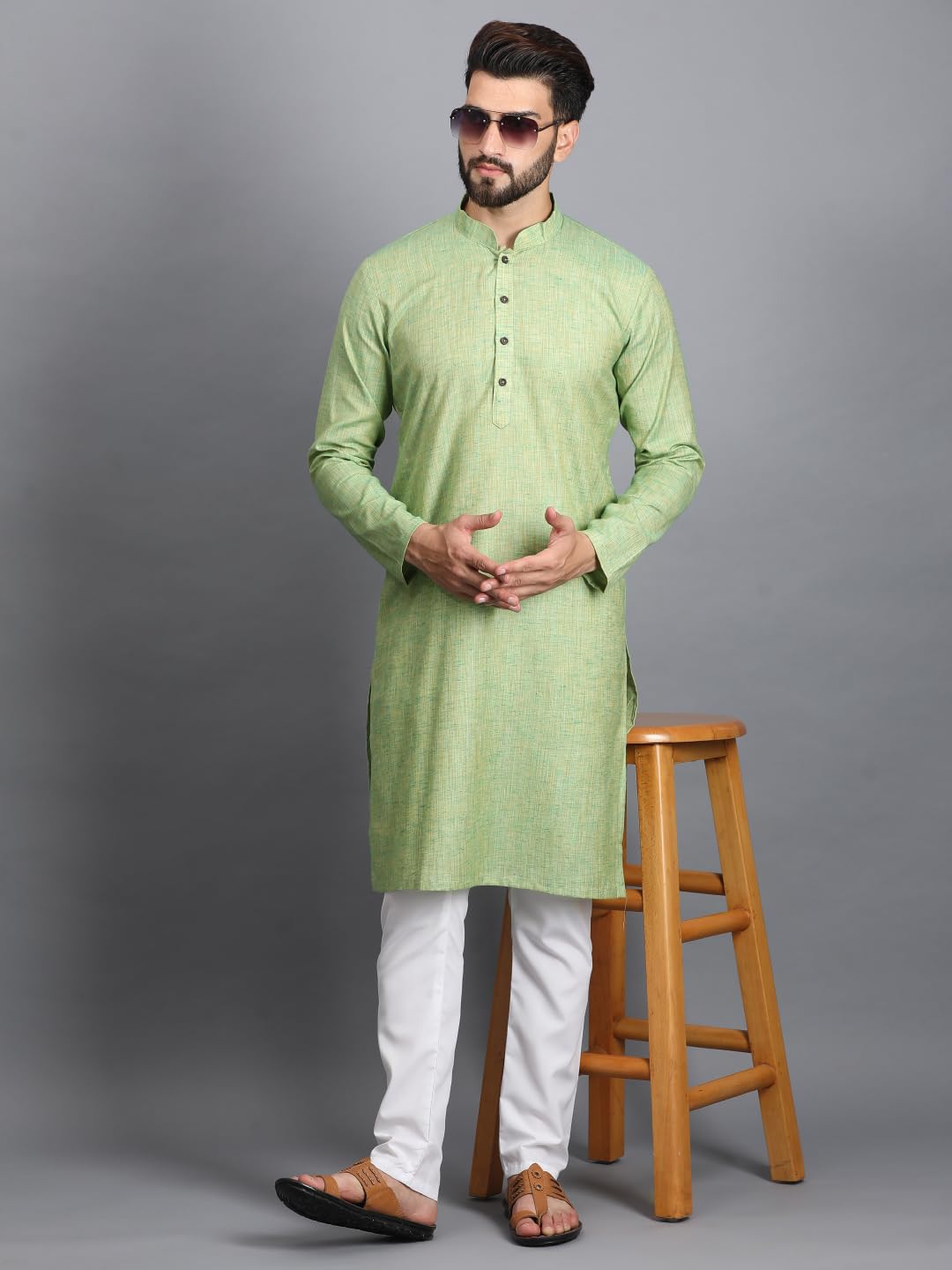 Ethluxis Men's Cotton Kurta with Pyjama Set (44, Pistachio Green)