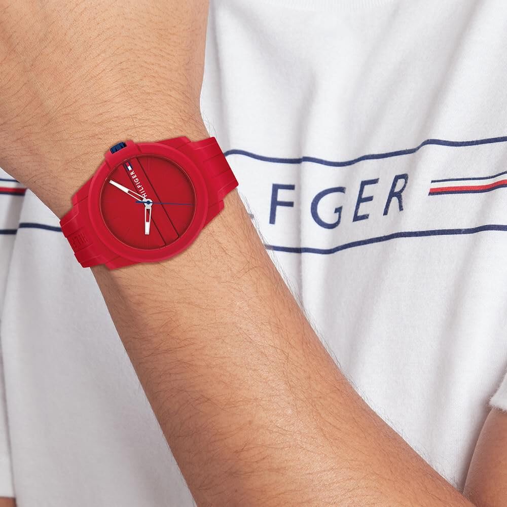 Tommy Hilfiger Quartz Analog Red Silicone Strap for Men-TH1710598W