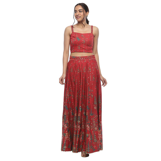 Biba Women Red Satin Lehenga & Blouse_42