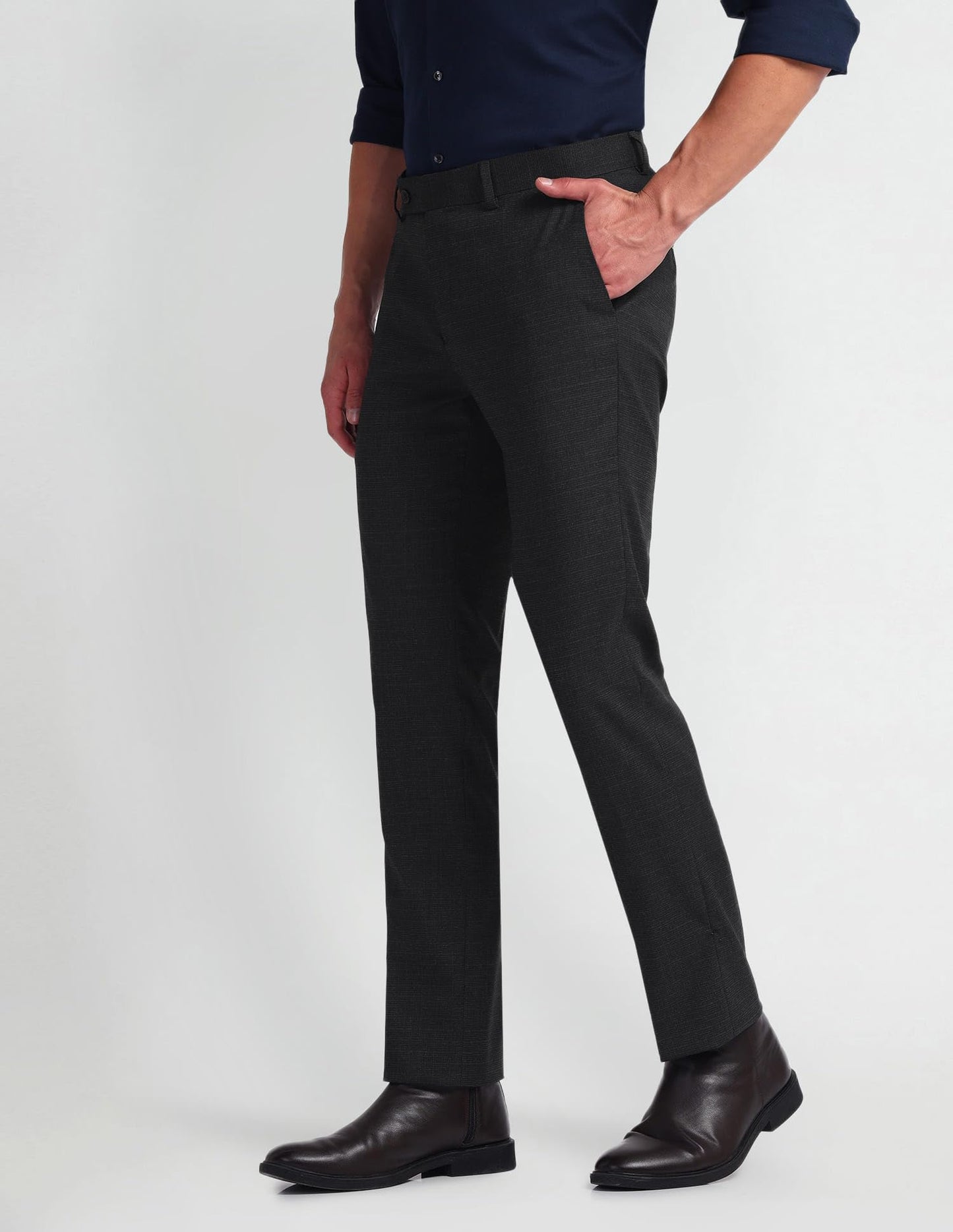 Arrow Men's Solid Polyester Formal Trouser Black