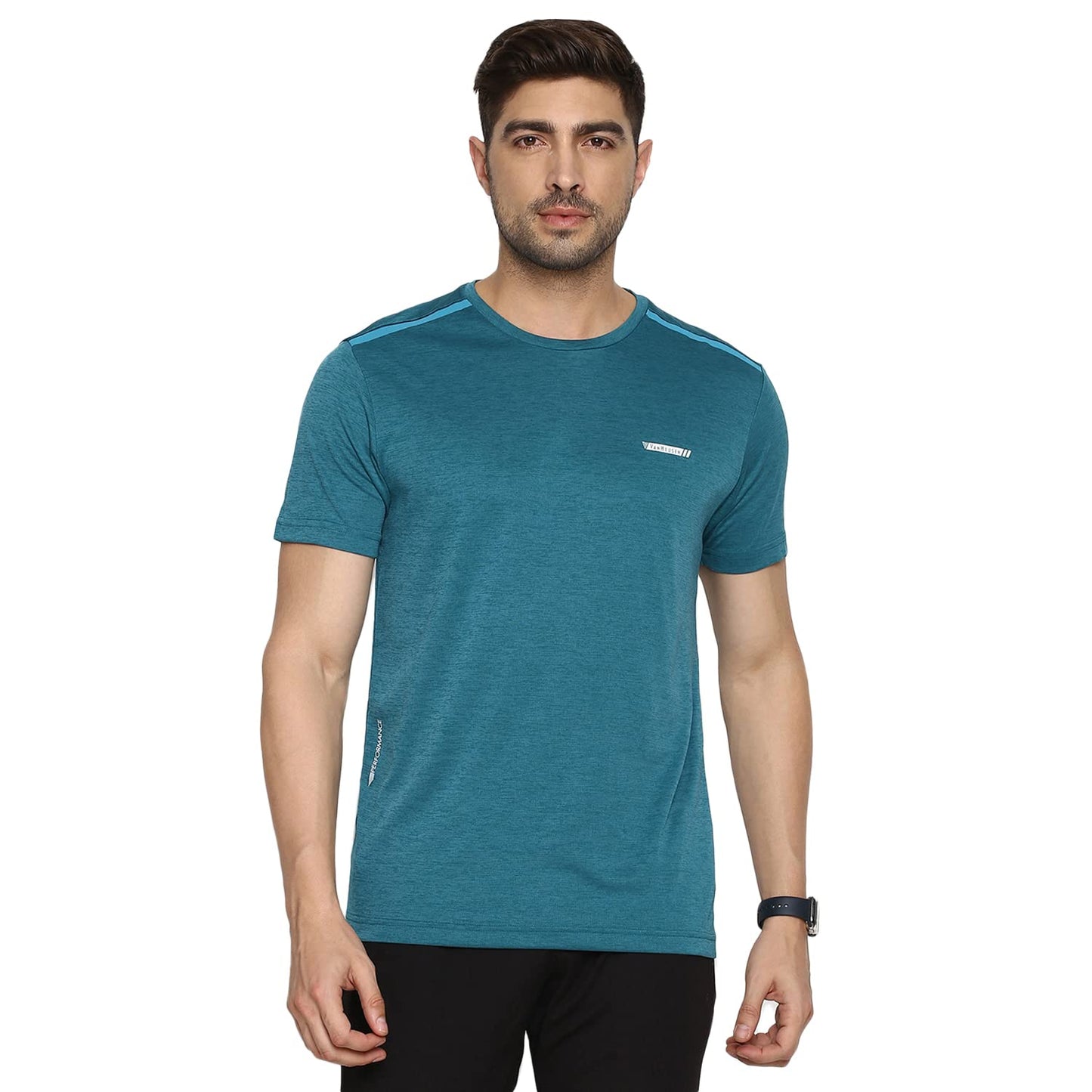 Van Heusen Performance Men's Regular Fit T-Shirt - 100% Polyester - Swift Dry, Crew Neck, Shoulder Bonding_61005_Seabird Green_L