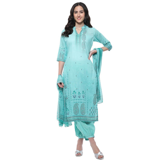 BIBA Women Cotton Blend Digital Print Unstitched Suit Set,Blue