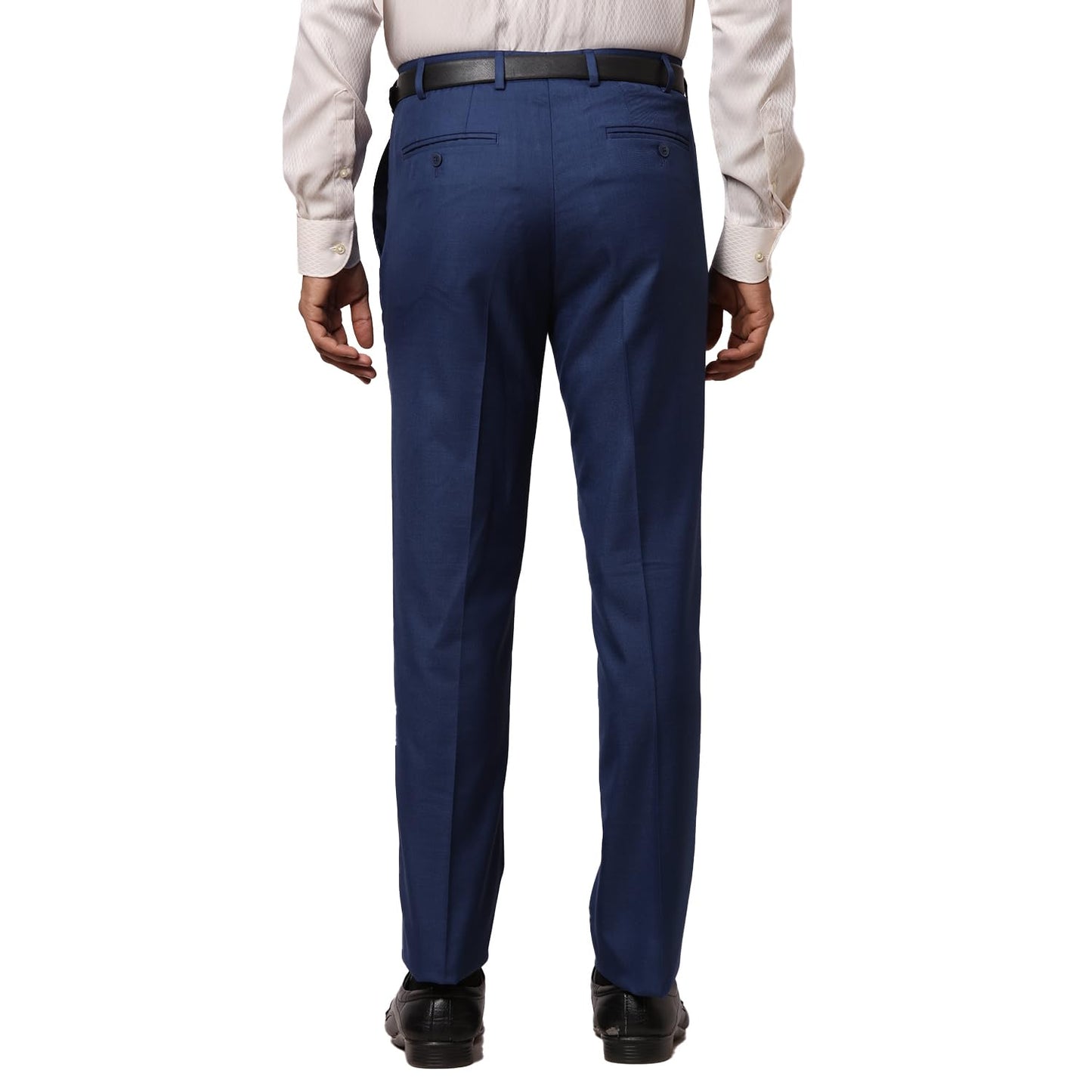 Raymond Men Slim Fit Formal Trousers, Structure Pattern, Polyester Blend, Mid Rise, Flat Front Office Wear | Dark Blue