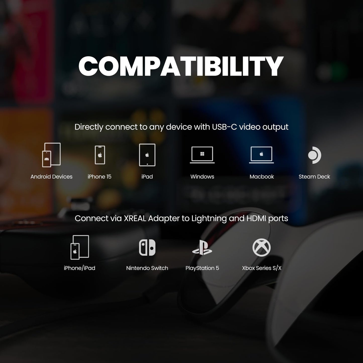 XREAL Air AR Glasses, Smart Glasses with Massive 201" Micro-OLED Virtual Theater, Augmented Reality Glasses, Watch, Stream, and Game On PC/Android/iOS–Consoles & Cloud Gaming Compatible, Black