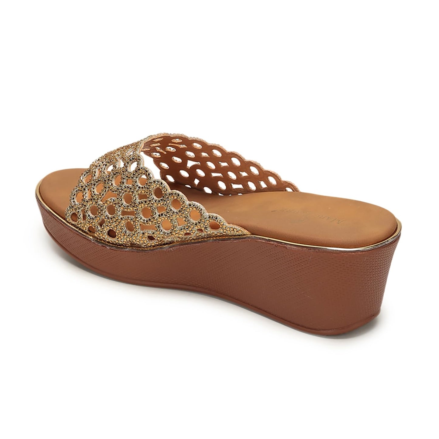 Marc Loire Women’s Flatform Heel Fashion Sandals | Elegant Embellished Slip-On Open Back Sandals for Casual, Ethnic & Party Outfits (Gold, UK Footwear Size System, Adult, Women, Numeric, Medium, 7)