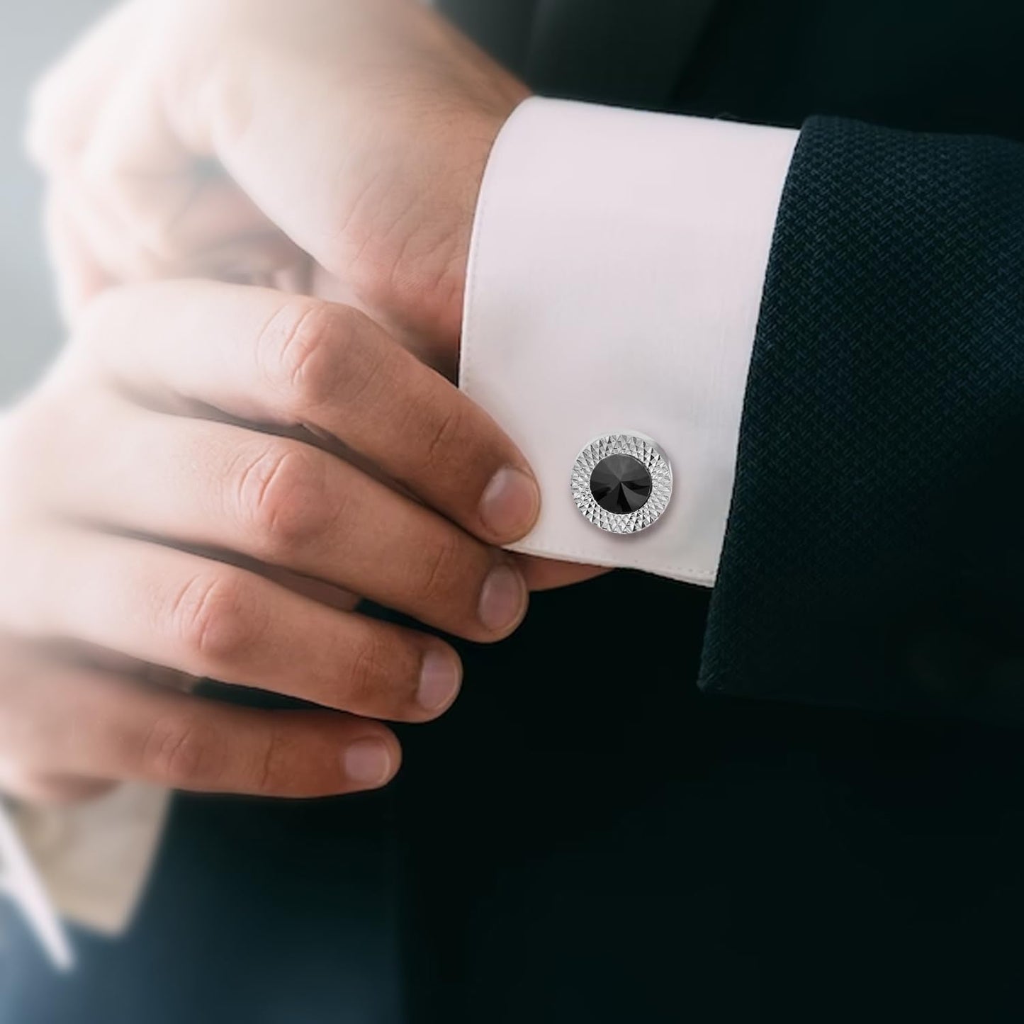 Peora Black Two Tone Cufflinks Set Stylish Wedding Business Accessories for Men & Boys - Valentines Gift for Him