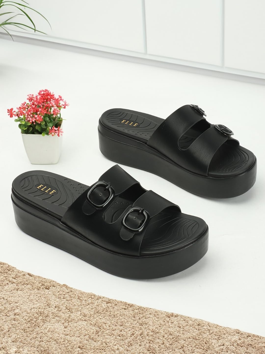 ELLE Women Platform Heel Sandal, Black, UK-8