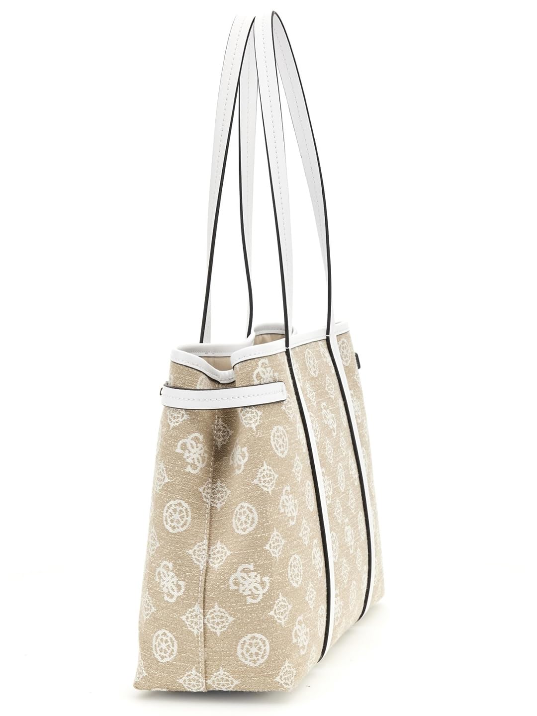 GUESS White Logo Printed Beyza Girlfriend Tote Bag