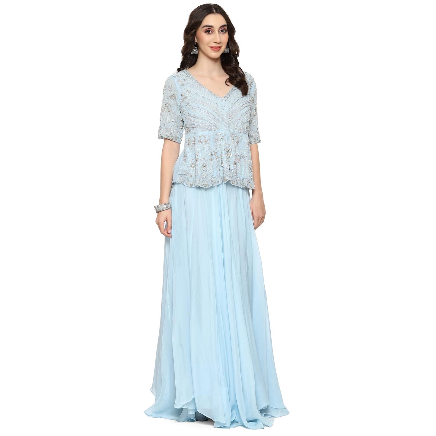 BIBA Women SOLID SHORT_KURTA SALWAR KURTA DUPATTA(SKDOCCASION WEAR9358_POWDER BLUE_36)