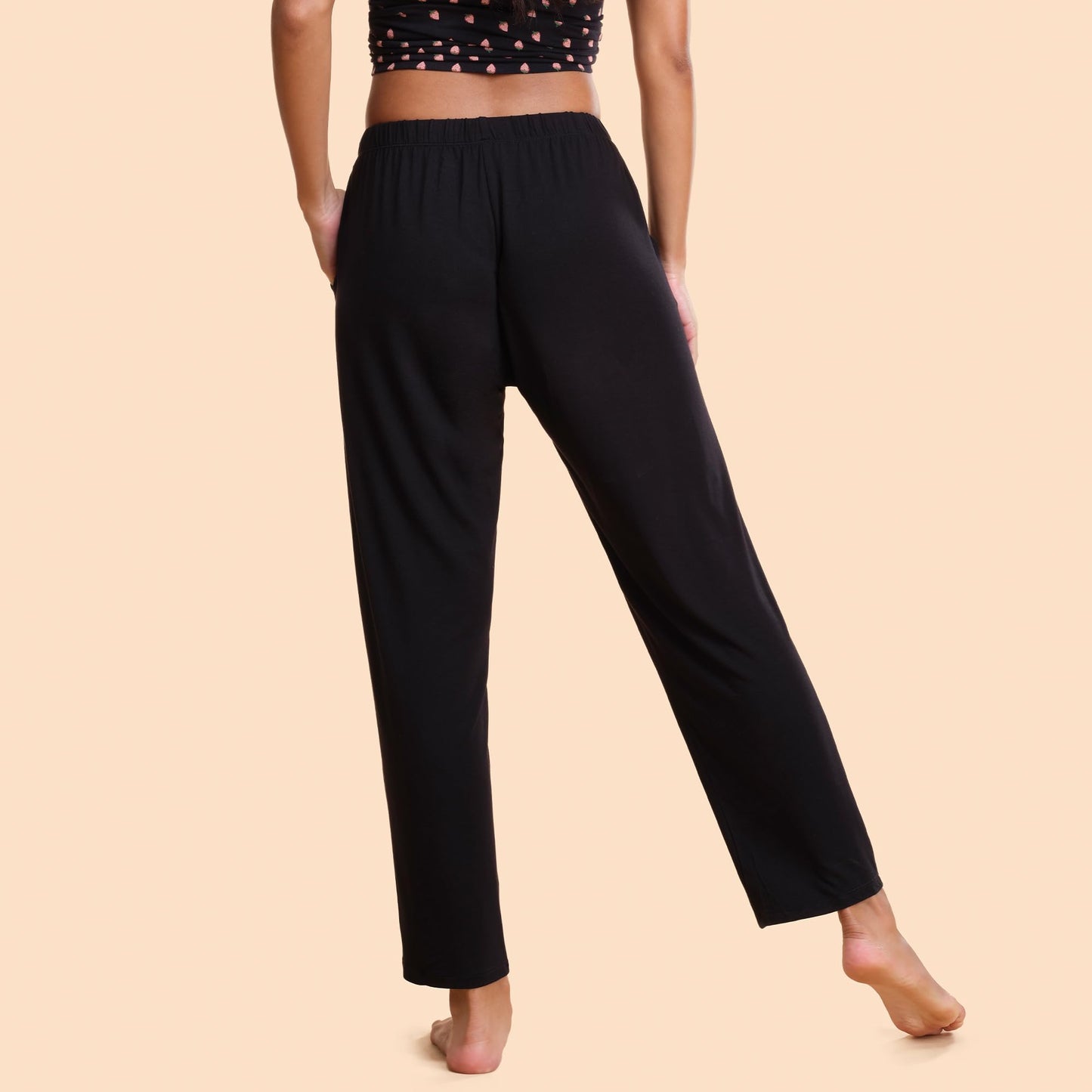 Enamor E404 Mid-Rise Straight Leg Basic Home Pant for Women(E404_JETBLACK_S)