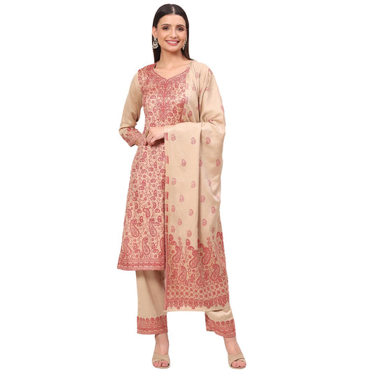 Rangriti Women Polyester Blend Yarndyed Suit Set (RSKWINTERW17230_Brown_S)
