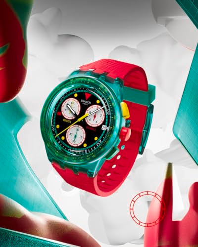 Swatch Chrono 42 Unisex Casual Polymer Quartz Waterproof Watch Swatch NEON Emerald Chrono
