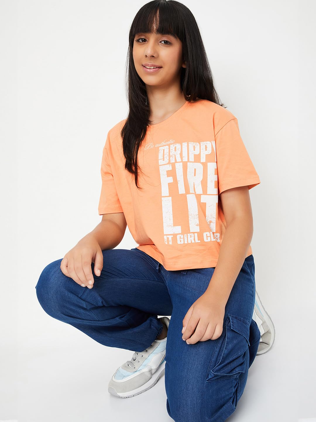 Max Girl's Regular Fit T-Shirt (M25EBT05_Orange