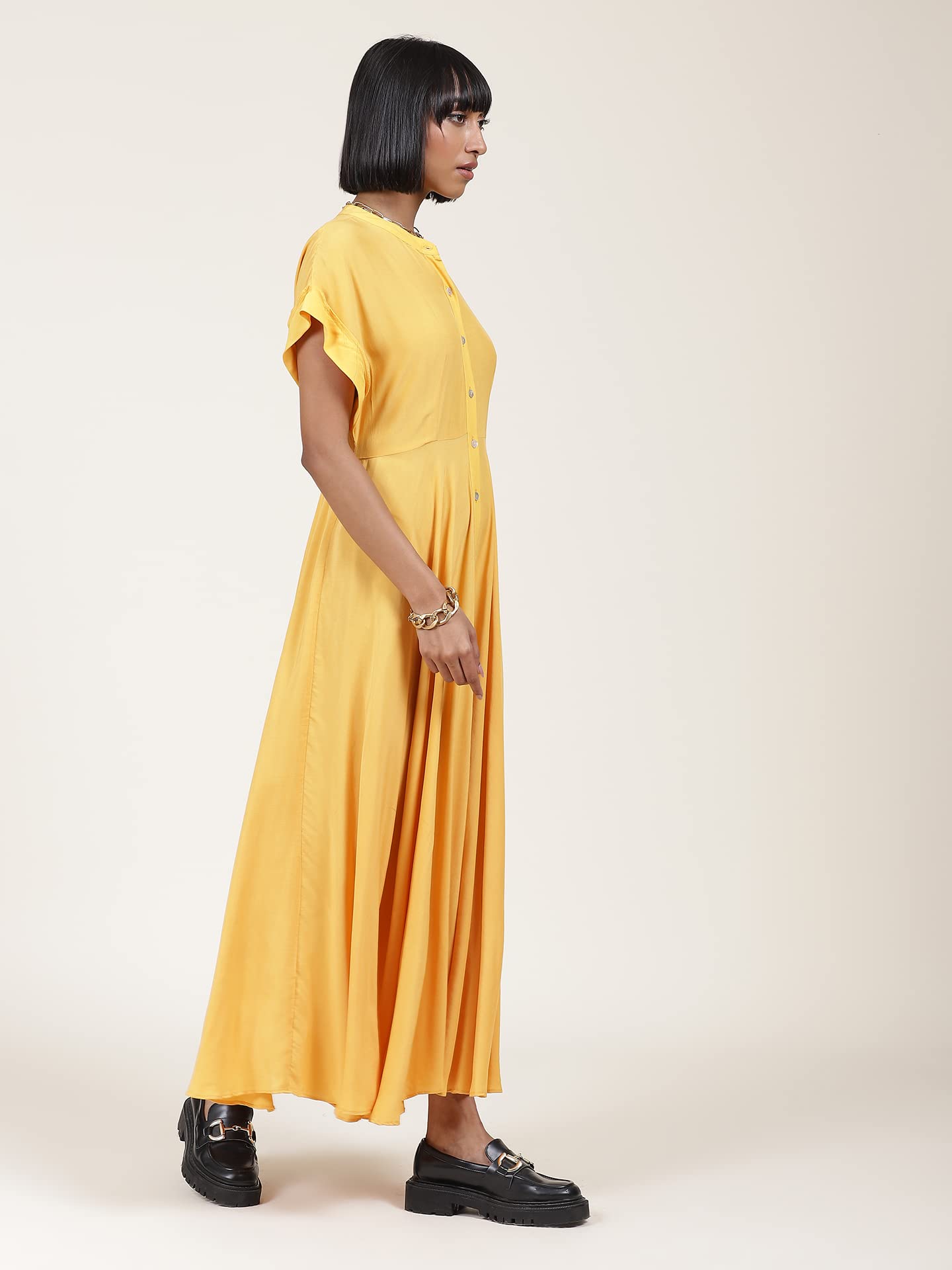 Label RITU KUMAR Half Sleeves Button Down Long Dress Yellow