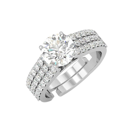 CLARA Pure 925 Sterling Silver Statement Solitaire Finger Ring with Adjustable Band | Gift for Women Girls Wife Girlfriend | Swiss Zircon Rhodium Plated