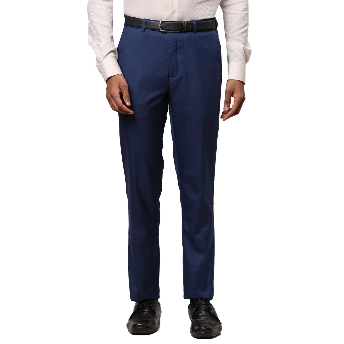 Raymond Men Slim Fit Formal Trousers, Structure Pattern, Polyester Blend, Mid Rise, Flat Front Office Wear | Dark Blue